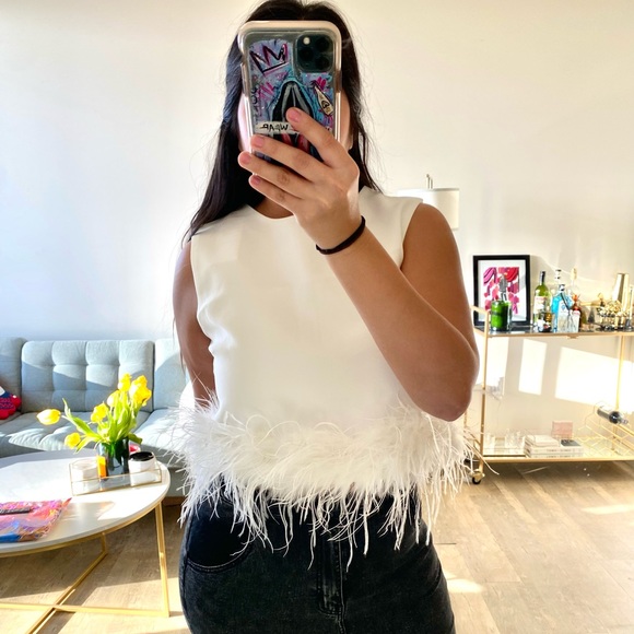 Putting On The Ritz Feather Trim White Top - Picture 10 of 16
